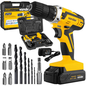 Parafusadeira Furadeira Sem Fio 20v Reversível PFV 238 Vonder com Maleta Broca Bits 110v 220v